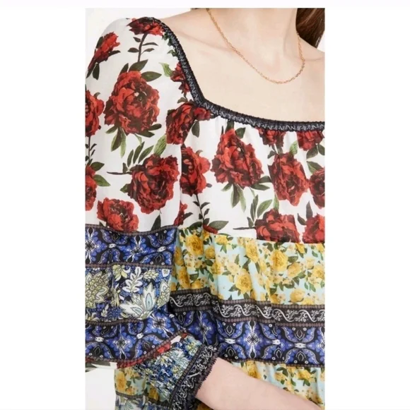 Alice + Olivia Rowen Floral Tiered Square Neck Mini Cocktail Dress Size Medium - Picture 6 of 16